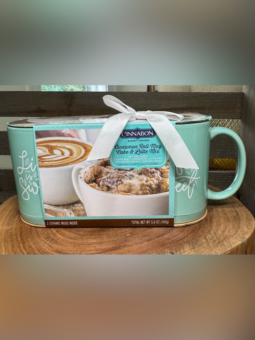 Cinnabon Cinnamon Roll Mug Cake & Latte Mix Gift Set -  2 Mint Green Mugs